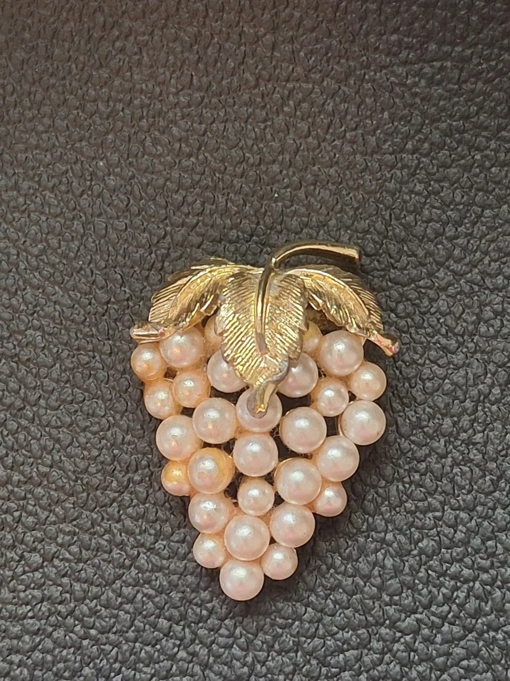 Vintage Gold and Pearl Grape Cluster Brooch - Pink Pearls